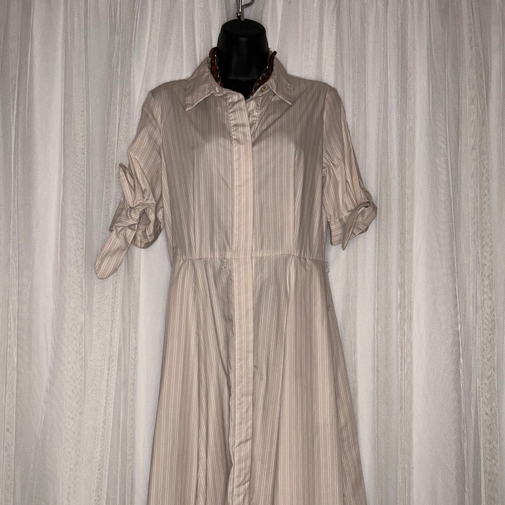 Calvin Klein Tan Striped Shirt Dress